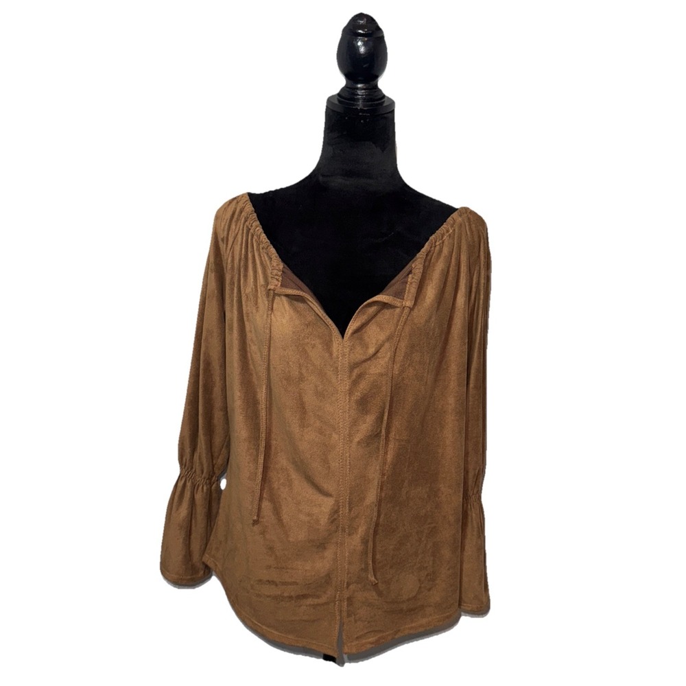 Faux Suede Bell Sleeve‎ Boho Hippy Festival Brown Kookla Blouse